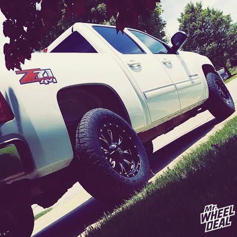 18x9 Black Fuel Throttle wheels with +1mm offset with 275x65r18 Toyo Open Country ATII tires on a 2012 Chevy Silverado 1500 18x9 Fuel Off-Road Throttle Black wheels with +1mm offset with 275x65r18 Toyo Open Country ATII tires on a 2012 Chevy Silverado 1500