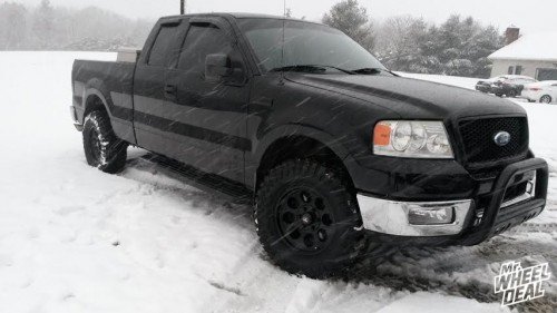 17x7.5 Level 8 Tracker Black wheels with 33X12.50R17 Atturo Trail Blade MT tires on a 2004 Ford F-150 17x7.5" Black Level 8 Tracker wheels with 33X12.50R17 Atturo Trail Blade MT tires on a 2004 Ford F-150