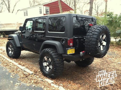 17x9" XD Rockstar Black & Machined Wheels with 37x13.50x17 Nitto Mud Grappler Tires on 2012 Wrangler