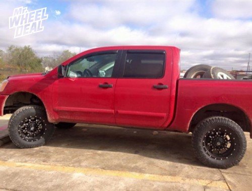 18x9" KMC XD Hoss +18 Black wheels with LT285/65/18 Toyo Open Country AT II tires on a 2011 Nissan Titan 18x9 Black XD Hoss +18 wheels with LT285/65/18 Toyo Open Country AT II tires on a 2011 Nissan Titan