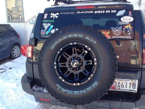 Black 16x8 Raceline 981 Raptor wheels with LT285/75/16 General Grabber AT2 tires on a 2007 FJ Cruiser 2007 FJ Cruiser with 16x8" Raceline 981 Raptor Black wheels with LT285/75/16 General Grabber AT2 tires