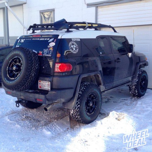 16x8 Black Raceline 981 Raptor wheels with LT285/75/16 General Grabber AT2 tires on a 2007 FJ Cruiser Raceline 981 Raptor Black 16x8 wheels with LT285/75/16 General Grabber AT2 tires on a 2007 FJ Cruiser