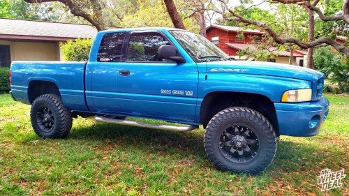 18x9" Fuel Offroad Octane +20 wheels with 35X12.50R18 Atturo Trail Blade MT tires on a 2001 Ram 1500 18x9 Fuel Off-Road Octane wheels with 35X12.50R18 Atturo Trail Blade MT tires on a 2001 Ram 1500