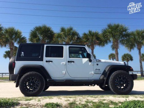 17x9 Fuel Offroad Maverick Black Milled wheels with 265/70R17SL Goodyear DuraTrac tires on a 2015 Jeep Wrangler 17x9" Fuel Maverick Black Milled wheels with 265/70R17SL Goodyear DuraTrac tires on a 2015 Jeep Wrangler