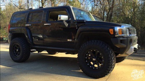 18x9 Black XD Addict wheels -12 offset with 35x12.50R18 Atturo Trail Blade MT tires on a 2008 Hummer H3 18x9" Black KMC XD Addict wheels -12 offset with 35x12.50R18 Atturo Trail Blade MT tires on a 2008 Hummer H3
