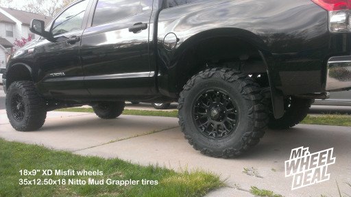 18x9" XD Misfit Black Wheels with 35x12.50x18 Nitto Mud Grappler Tires on a 2007 Toyota Tundra