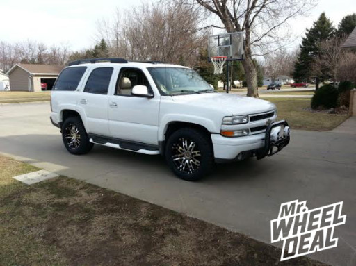 20x9" Helo HE 835 Black Machined Wheels with LT285/55R20 Nitto Terra Grappler Tires on a 2004 Chevy Tahoe 20x9" Helo HE 835 Black Machined Wheels with LT285/55R20 Nitto Terra Grappler Tires on a 2004 Chevy Tahoe