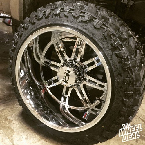 35x12.50x22 Atturo Trail Blade MT tires with 22x14" Ion style 183 Chrome wheels 22x14" Ion style 183 Chrome wheels with 35x12.50x22 Atturo Trail Blade MT tires