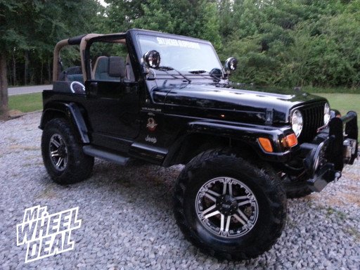 17x9" Tuff T01 Black Machined Wheels with Chrome Inserts on a 2000 Jeep Wrangler