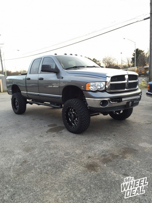 20x9" BMF Novakane Death Metal +0 wheels with 35x12.50r20 Atturo Trail Blade MT tires on a 2005 Ram 2500 2005 Ram 2500 with 20x9 BMF Novakane Death Metal +0 wheels with 35x12.50r20 Atturo Trail Blade MT tires