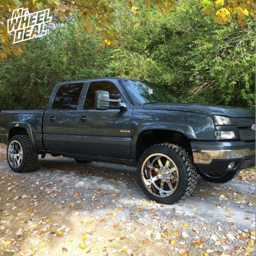 22x" Gear 726 Chrome wheels with 33" Toyo Open Country MT tires on a 2006 Chevy Silverado 1500 22x12" Gear 726 Chrome wheels with 33x12.50r22 Toyo Open Country MT tires on a 2006 Chevy Silverado 1500