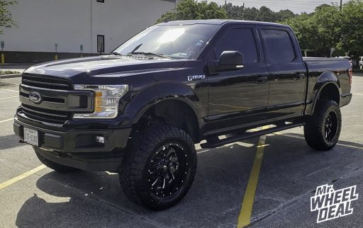 20x10 -18mm Black Milled Fuel Cleaver wheels with 35x12.5R20LT Nitto Ridge Grappler tires on a 2018 Ford F-150