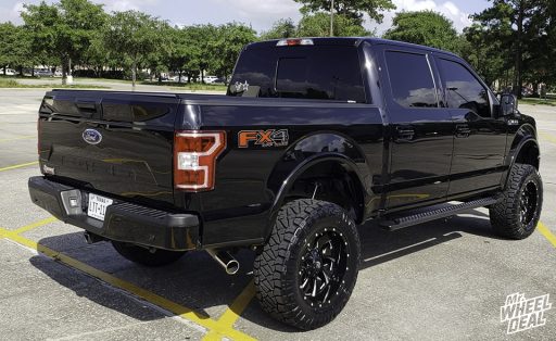 20x10 -18mm Black Milled Fuel Cleaver wheels with 35x12.5R20LT Nitto Ridge Grappler tires on a 2018 Ford F150