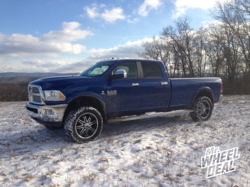 22x9.5" Milanni Kool Whip 8 Machined Black Wheels with 325/50/22 Nitto Trail Grappler Tires on a 2013 Dodge Ram 3500